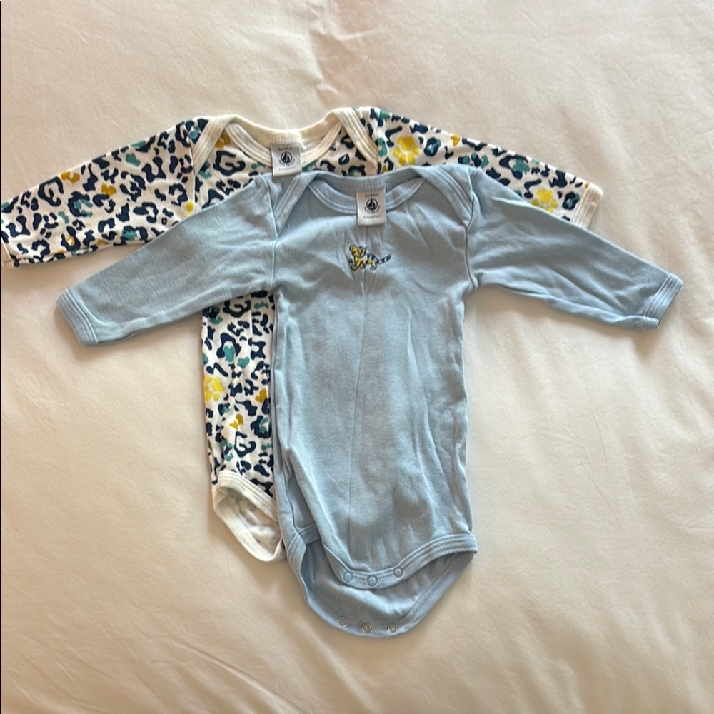 Petit Bateau Blue and Leopard Print Kids One Piece Set